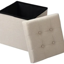 Rootz skammel med opbevaring - Opbevaringsbænk - Foldbar osmannisk - Linnedstof - 37,5 cm x 38 cm x 37,5 cm - Pladsbesparende - Åndbar - 38L opbevarin | Fyndiq