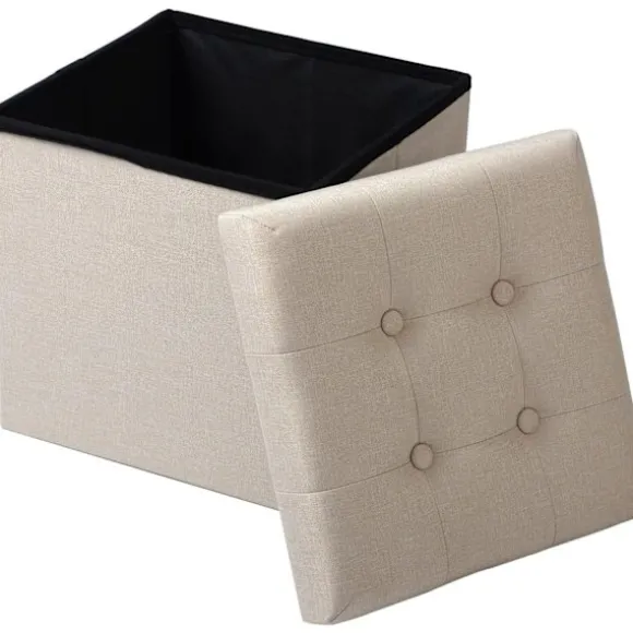 Rootz skammel med opbevaring - Opbevaringsbænk - Foldbar osmannisk - Linnedstof - 37,5 cm x 38 cm x 37,5 cm - Pladsbesparende - Åndbar - 38L opbevarin | Fyndiq