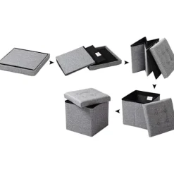 Rootz skammel med opbevaring - Opbevaringsbænk - Foldbar osmannisk - Linnedstof - 37,5 cm x 38 cm x 37,5 cm - Pladsbesparende - Åndbar - 38L opbevarin | Fyndiq