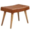 Rootz skammel 67x47x39 cm mango massivt træ - ægte læder Chesterfield design - Læder skammel brun - Side skammel uden ryglæn Country fodskammel