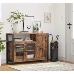 Rootz skænk - Køkkenskab - Porcelænsskab - Opbevaringsskab - 3 døre - Opbevaringsrum - Industrielt - Brun - Sort - Vintage - 110 x 33 x 75 cm
