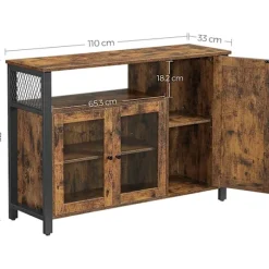 Rootz skænk - Køkkenskab - Porcelænsskab - Opbevaringsskab - 3 døre - Opbevaringsrum - Industrielt - Brun - Sort - Vintage - 110 x 33 x 75 cm