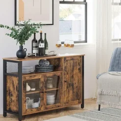 Rootz skænk - Køkkenskab - Porcelænsskab - Opbevaringsskab - 3 døre - Opbevaringsrum - Industrielt - Brun - Sort - Vintage - 110 x 33 x 75 cm