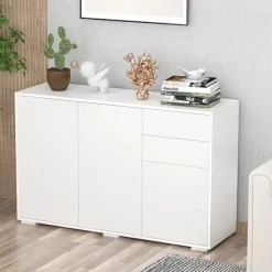 Rootz skænk - Kommode - 2 skuffer - Stående skab - Push-click - Spånplade - Hvid - 117 Cm X 36 Cm X 74 Cm