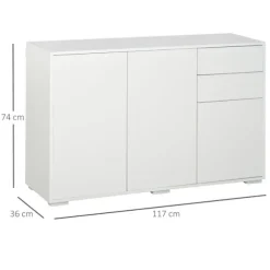 Rootz skænk - Kommode - 2 skuffer - Stående skab - Push-click - Spånplade - Hvid - 117 Cm X 36 Cm X 74 Cm