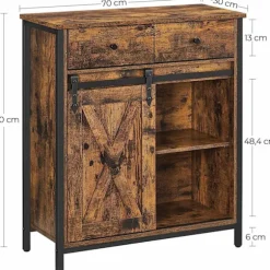 Rootz skænk - Kommode - Opbevaringsskab - Skydedør - Industriel - Brun - Sort - Forarbejdet træ - Metal - 70 x 30 x 80 cm
