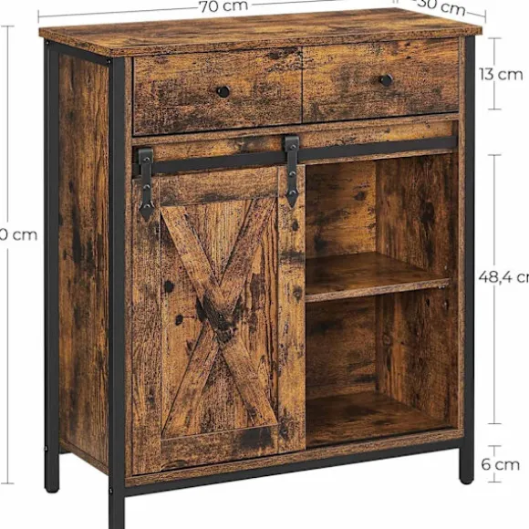 Rootz skænk - Kommode - Opbevaringsskab - Skydedør - Industriel - Brun - Sort - Forarbejdet træ - Metal - 70 x 30 x 80 cm