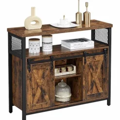 Rootz Skænk - Opbevaringsskab - Skænk - Køkkenskab - 2 skydelåger - Justerbar hylde - Industriel - Brun - Sort - 100 x 33 x 80 cm