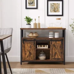 Rootz Skænk - Opbevaringsskab - Skænk - Køkkenskab - 2 skydelåger - Justerbar hylde - Industriel - Brun - Sort - 100 x 33 x 80 cm