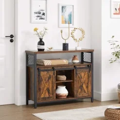 Rootz Skænk - Opbevaringsskab - Skænk - Køkkenskab - 2 skydelåger - Justerbar hylde - Industriel - Brun - Sort - 100 x 33 x 80 cm