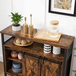 Rootz Skænk - Opbevaringsskab - Skænk - Køkkenskab - 2 skydelåger - Justerbar hylde - Industriel - Brun - Sort - 100 x 33 x 80 cm