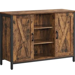 Rootz Skænk - Opbevaringsskab - Skænk - Køkkenskab - 2 døre - 2 åbne rum - Industriel - Brun - Sort - Forarbejdet træ - Metal - 100 x 35 x 70 cm