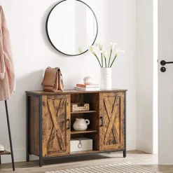 Rootz Skænk - Opbevaringsskab - Skænk - Køkkenskab - 2 døre - 2 åbne rum - Industriel - Brun - Sort - Forarbejdet træ - Metal - 100 x 35 x 70 cm
