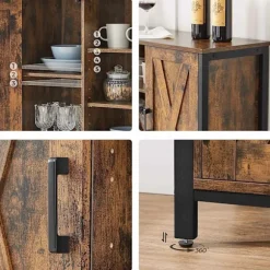 Rootz Skænk - Opbevaringsskab - Skænk - Køkkenskab - 2 døre - 2 åbne rum - Industriel - Brun - Sort - Forarbejdet træ - Metal - 100 x 35 x 70 cm