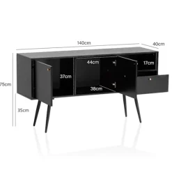 Rootz skænk 140cm - Kommode - Opbevaringsskab - Tidløs Eg-dekor - Rummelig opbevaring - Anti-skrid beskyttelse - 140cm x 75cm x 40cm