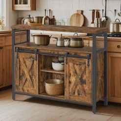Rootz skænk køkkenskab - opbevaringsskab - træspanel - stål - vintage stil - 100 x 33 x 80 cm