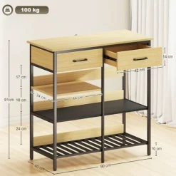 Rootz skænk kommode - Køkkenskab - Opbevaringsorganisator - Industriel stil, stor kapacitet, 90 x 40 x 91 cm, brun og sort