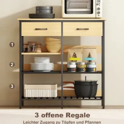 Rootz skænk kommode - Køkkenskab - Opbevaringsorganisator - Industriel stil, stor kapacitet, 90 x 40 x 91 cm, brun og sort