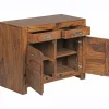Rootz skænk Massivt træ Sheesham Kommode 90 cm 2 skuffer 2 låger Design highboard landlig brun natur