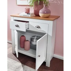 Rootz skænk med 2 skuffer 79x81x34,5 cm kommode hvid - eg moderne - Design høj skænk med låger - Kommode stue