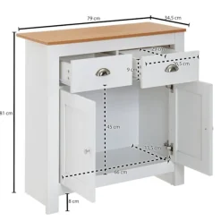 Rootz skænk med 2 skuffer 79x81x34,5 cm kommode hvid - eg moderne - Design høj skænk med låger - Kommode stue