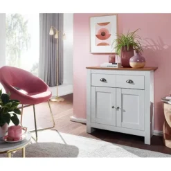 Rootz skænk med 2 skuffer 79x81x34,5 cm kommode hvid - eg moderne - Design høj skænk med låger - Kommode stue