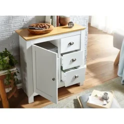 Rootz skænk med 3 skuffer 79x81x35 cm kommode hvid - eg moderne - Design høj skænk med låge - Kommode stue