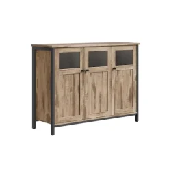 Rootz skænk med glasdøre - opbevaringsskab - træskaber - stålramme - holdbar konstruktion - 35 cm x 100 cm x 75 cm