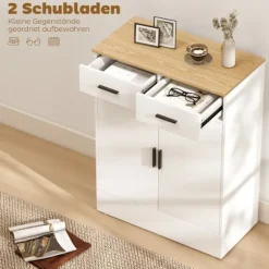 Rootz skænk med opbevaring - Kommode med 2 skuffer - Accentskab - Buffetskab - rodfri organisering - 68,6 x 35 x 90,3 cm - Brun, Hvid