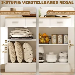 Rootz skænk med opbevaring - Kommode med 2 skuffer - Accentskab - Buffetskab - rodfri organisering - 68,6 x 35 x 90,3 cm - Brun, Hvid