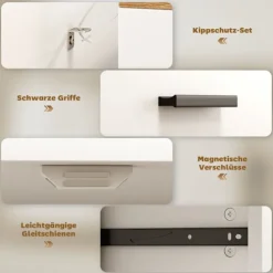 Rootz skænk med opbevaring - Kommode med 2 skuffer - Accentskab - Buffetskab - rodfri organisering - 68,6 x 35 x 90,3 cm - Brun, Hvid