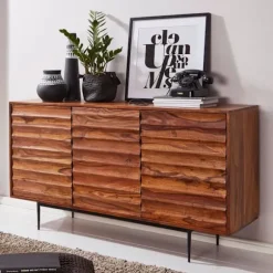 Rootz skænk Sheesham massivt træ 150x81x41 cm rustik kommode - Design Skænk Large - Høj kommode med 3 låger massivt træ - Gulvskab Stue Moderne