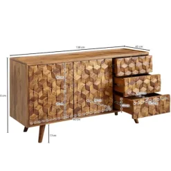 Rootz skænk 138x76x45 cm massiv sheesham træ skænk med låger og skuffer - Kommode kommode skab træ moderne - Stå skab stue