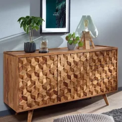 Rootz skænk 138x76x45 cm massiv sheesham træ skænk med låger og skuffer - Kommode kommode skab træ moderne - Stå skab stue