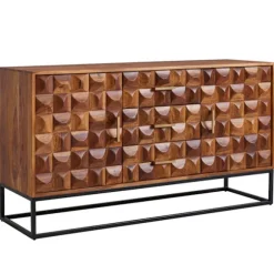 Rootz skænk 145x81x45 cm massivt sheesham træ - metal skænk - kommode med to låger - Kommode Træ Industri - Stående skab stue med skuffer