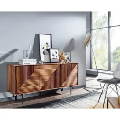 Rootz skænk 148x72x40 cm massivt sheesham træ - metal skænk - kommode med tre låger - Kommode skab træ moderne - Stå skab stue