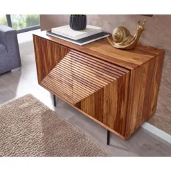 Rootz skænk 100x71x40 cm massivt sheesham træ - metal skænk - kommode med to låger - Kommode skab træ moderne - Stå skab stue