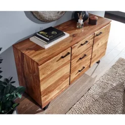 Rootz skænk 145x82x45 cm massivt sheesham træ - metal med aftagende - kommode - Skænk skuffeskab moderne