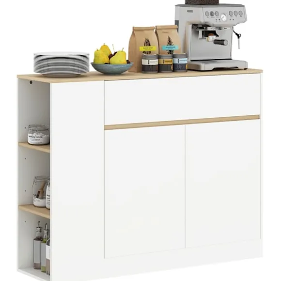 Rootz skænkeskab - Stor opbevaringsarrangør - Konsoltabel - Rigelig opbevaring - 105 x 30 x 81,5 cm - Moderne hvid - Brun finish