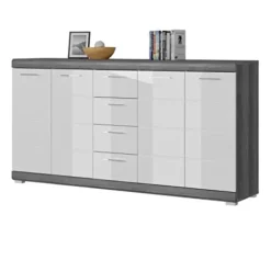 Rootz skænkespejder - træmateriale - hvid højglans dybt trukket front - røg sølvimitation - 165 cm x 85 cm x 37 cm - FSC certificeret