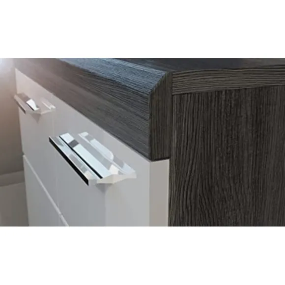 Rootz skænkespejder - træmateriale - hvid højglans dybt trukket front - røg sølvimitation - 165 cm x 85 cm x 37 cm - FSC certificeret