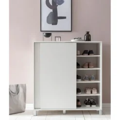 Rootz skoskab træ hvid 100x108x37,5 cm hylde høj - Design skohylde Stort 20 par sko Skohylde entre - Skoopbevaringsplads sparer - Skoopbevaringsrum mø | Fyndiq