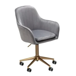 Rootz skrivebord fløjlsgrå - Design drejestol med ryglæn - Arbejdsstol 120 kg højdejusterbar - Skalstol med hjul - Drejestol