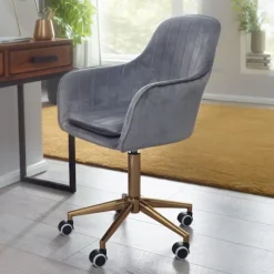 Rootz skrivebord fløjlsgrå - Design drejestol med ryglæn - Arbejdsstol 120 kg højdejusterbar - Skalstol med hjul - Drejestol