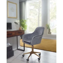 Rootz skrivebord fløjlsgrå - Design drejestol med ryglæn - Arbejdsstol 120 kg højdejusterbar - Skalstol med hjul - Drejestol