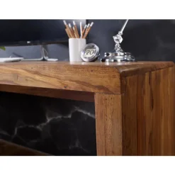 Rootz skrivebord massivt træ Sheesham computerbord 120 cm bredt ægte træ design arkiveringskontorbord i landlig stil