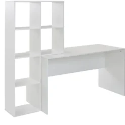 Rootz skrivebord med hylde hvid 170x59x143,5 cm kontorbord moderne - Laptopbord med 6 hylder - Hjemmekontor computerbord med opbevaringsplads