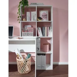 Rootz skrivebord med hylde hvid 170x59x143,5 cm kontorbord moderne - Laptopbord med 6 hylder - Hjemmekontor computerbord med opbevaringsplads