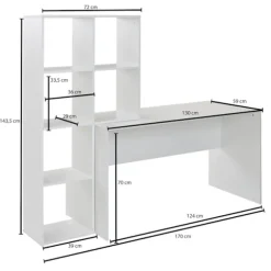 Rootz skrivebord med hylde hvid 170x59x143,5 cm kontorbord moderne - Laptopbord med 6 hylder - Hjemmekontor computerbord med opbevaringsplads