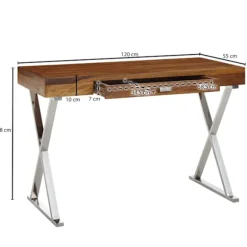 Rootz skrivebord 120x55x78 cm massivt sheesham træ - metal krom - Design kontorbord med skuffe - HomeOffice laptop bord computer bord med opbevaringsp | Fyndiq